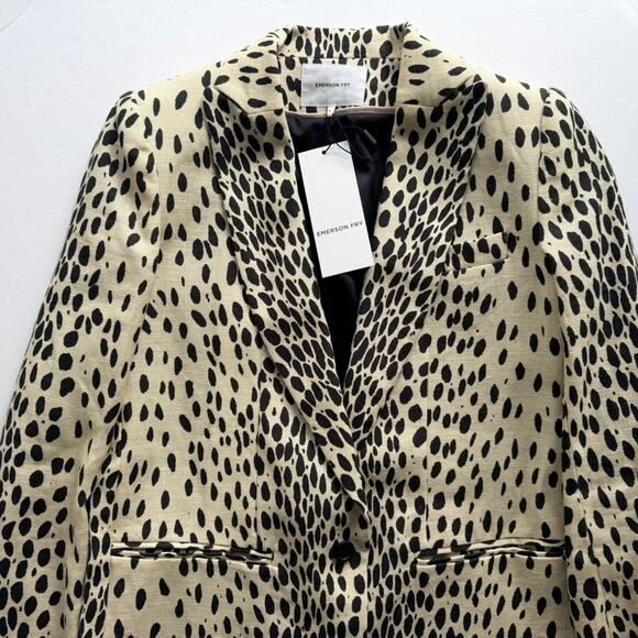 Emerson Fry Wing Tip Linen Jacket Leopard Size 4 NEW Cream Black - Picture 3 of 12